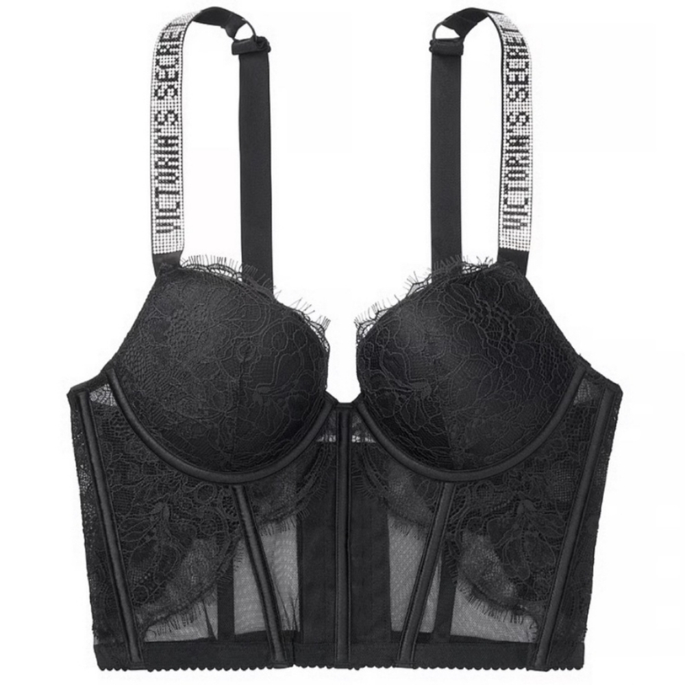 38D Victoria's Secret Shine Strap Bombshell Corset Top Black